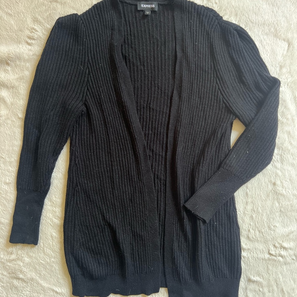 Express Black Ribbed Knit Cardigan Sweater